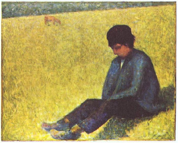Auf einer Wiese sitzender Knabe, Georges Seurat